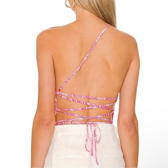 LOVERS + FRIENDS | REVOLVE Pink White Asymmetrical Strappy Top Women’s Size S - Picture 3 of 7